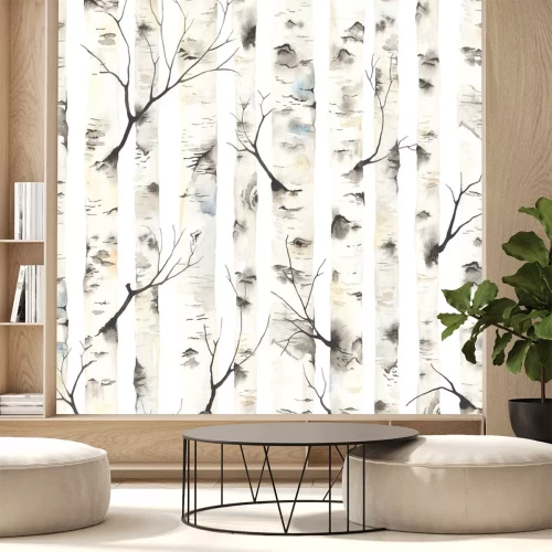 Sticker  Forêt de bouleaux peinte à l'aquarelle