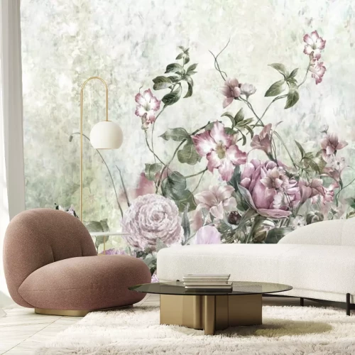 Papier peint  Fleurs délicates façon aquarelle