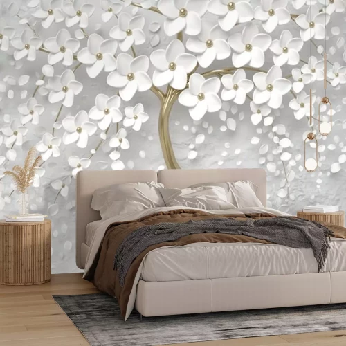 Papier peint  3d wallpaper tree silver flower