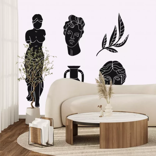 Sticker  Greek marble statues aesthetic vector hand drawn illustration set. sculptures of human body and architectural elements. greek gods and mythology, ancient greece graphic design elements.