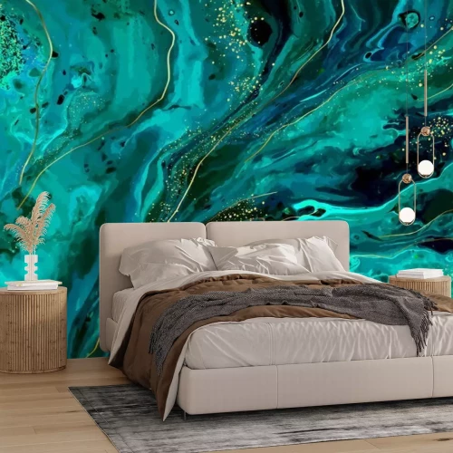 Papier peint  Marbre abstrait dans les tons de vert