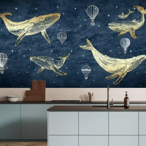 Papier peint  Motif abstrait avec des baleines