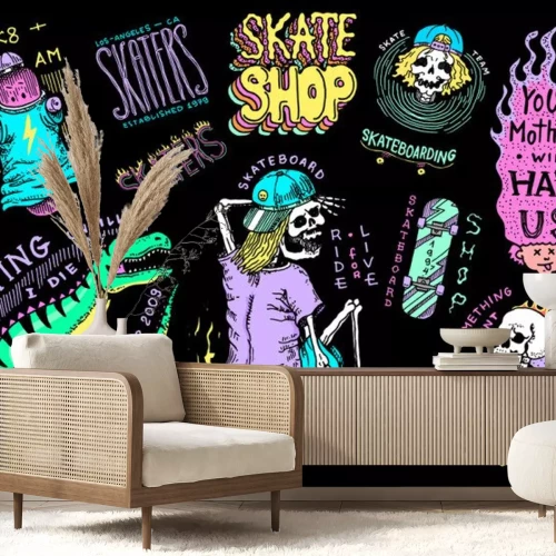 Sticker  Skateboard et motif crâne