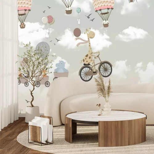 Papier peint  Animaux joyeux dans des ballons sur fond de ciel