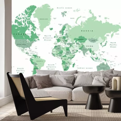Papier peint  Carte verte du monde sur fond blanc