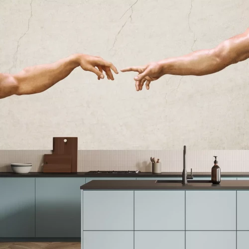 Papier peint  Toucher symbolique des mains, composition artistique sur fond de béton