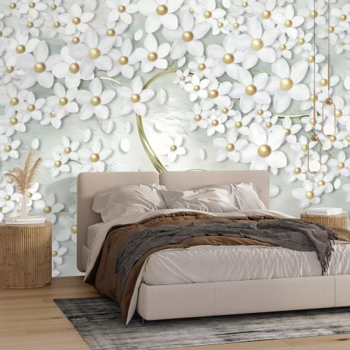 Papier peint  Arbre à fleurs blanches en 3D