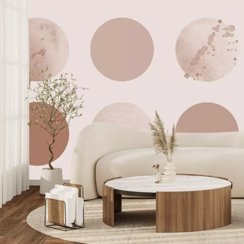 Sticker  Geometric Abstract Set of Circles, aesthetic beige contemporary background, mid century modern design.