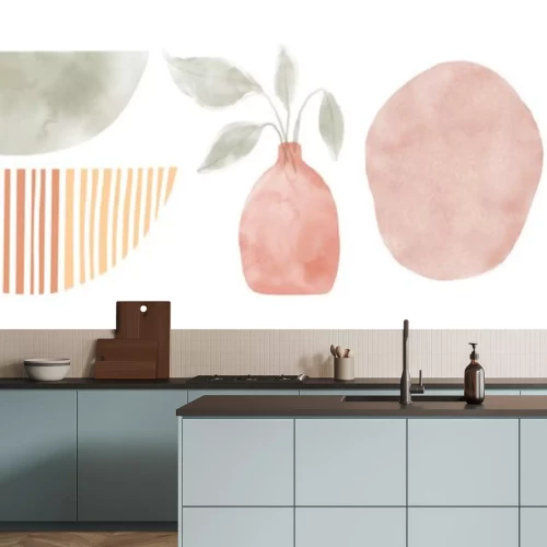 Sticker  Abstract contemporary aesthetic background with geometric balance shapes. Earth tones, terracotta colors. Boho wall decor. Mid century modern minimalist art print. Organic shape. Dots texture