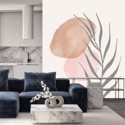 Sticker  Watercolor set of abstract aesthetic forms pastel colors and leaf organic . Abstract collage backgrounds for post card and wedding invitation