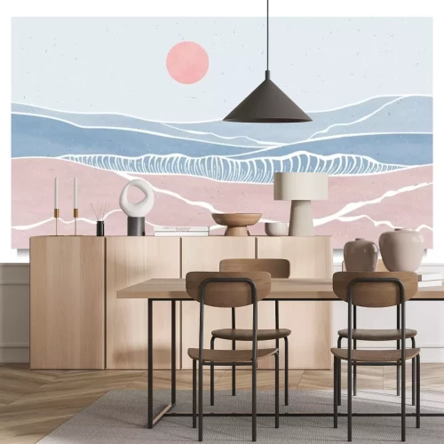 Sticker  set of creative minimalist modern line art print. Abstract ocean wave contemporary aesthetic backgrounds landscapes. with sea, skyline, wave. vector illustrations