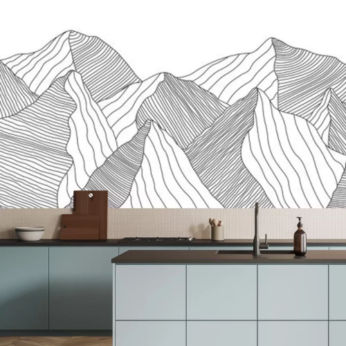 Sticker  Mountain landscape of wavy lines. Vector background with mountain ranges