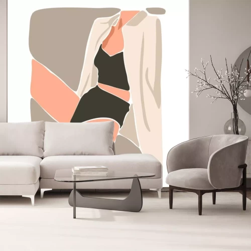 Sticker  Hand drawn vector abstract flat graphic contemporary aesthetic fashion illustration with bohemian,beautiful portrait of modern female in simple trendy minimal style isolated on pastel background