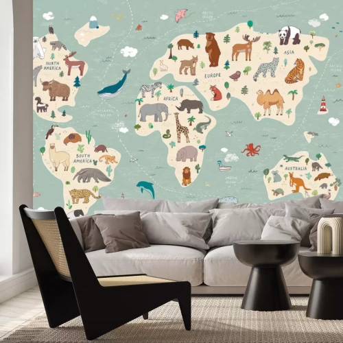 Papier peint  Animals vector hand drawn world map