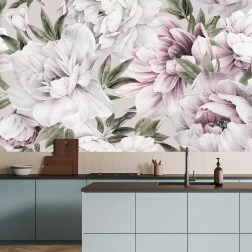 Papier peint  Seamless floral pattern with peonies on summer background, watercolor illustration. Template design for textiles, interior, clothes, wallpaper