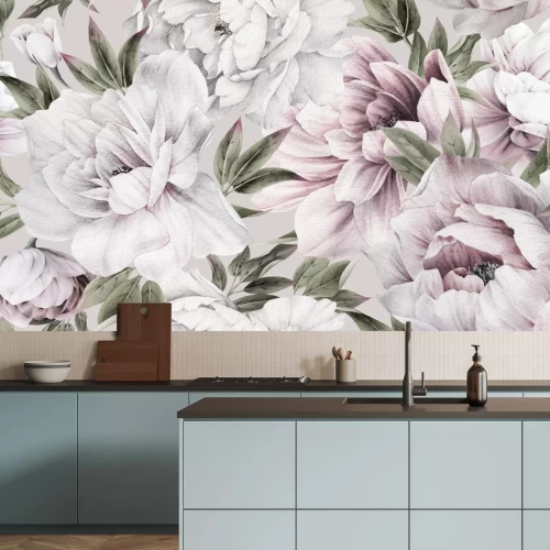 Sticker  Seamless floral pattern with peonies on summer background, watercolor illustration. Template design for textiles, interior, clothes, wallpaper