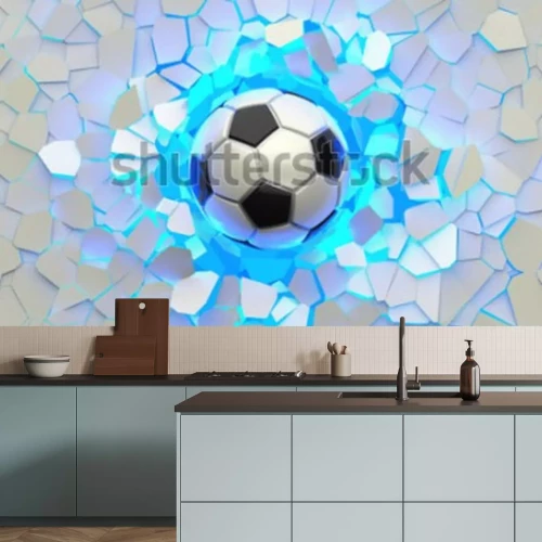 Papier peint  Ballon de football sur carreaux lumineux