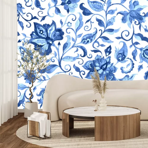 Sticker  Ornement floral aquarelle bleu