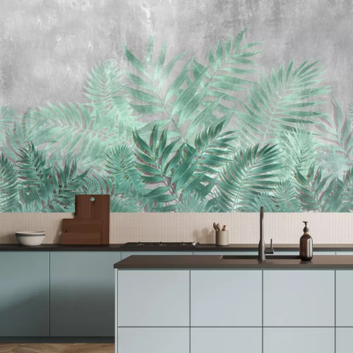 Papier peint  Grandes feuilles tropicales motif botanique sur béton