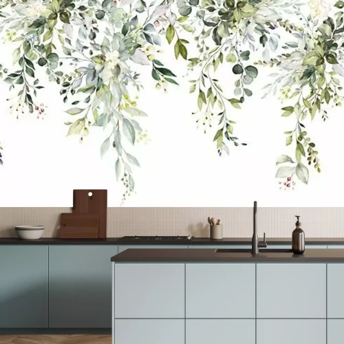 Papier peint  Tropical watercolor herbal branch with leaves . Card with nature