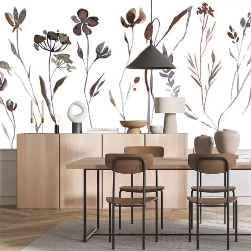 Sticker  Abstract Watercolor Autumn Flower Set. Herbarium in boho style. Field fall flowers. Frame fall flowers.