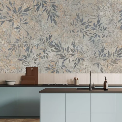 Papier peint  Un motif floral sur un mur vieilli