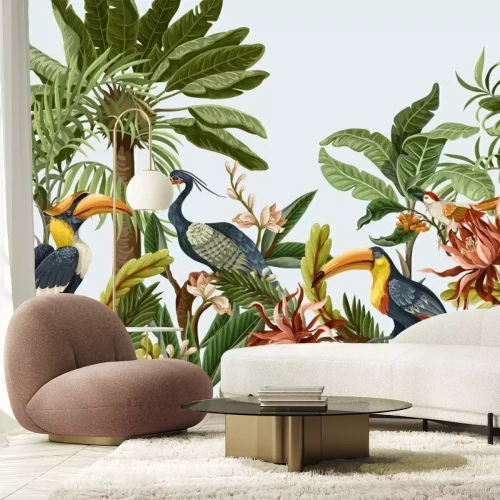 Papier peint  Oiseaux de paradis sur des arbres colorés