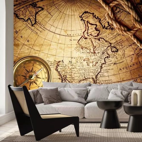 Papier peint  Boussole sur une vieille carte