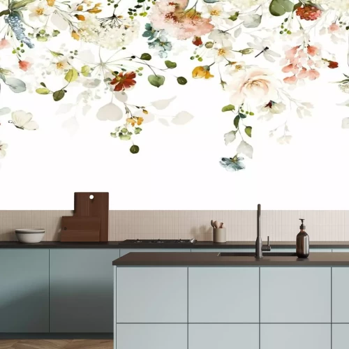 Papier peint  Set watercolor arrangements with garden roses. collection pink, yellow flowers, leaves, branches. Botanic .