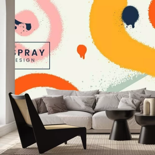 Sticker  Abstract vector background with spray paint texture. Colorful graffiti backdrop with blots of paint and place for text. Contemporary poster concept. Art banner design. Grunge style.