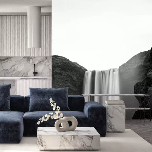 Sticker  Paysage en noir et blanc avec la cascade de Skogafoss