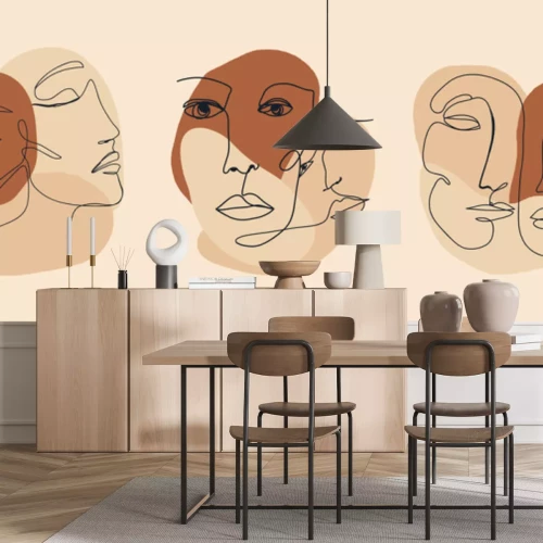 Sticker  Visages à la mode dans un style minimaliste de dessin au trait