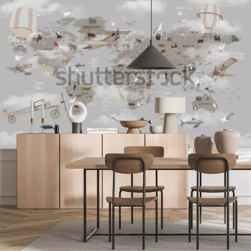 Papier peint  World map animals for kids room wallpaper design