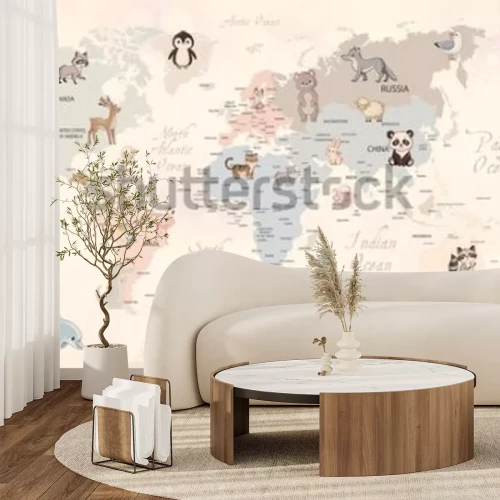 Papier peint  Animals world map for kids wallpaper design