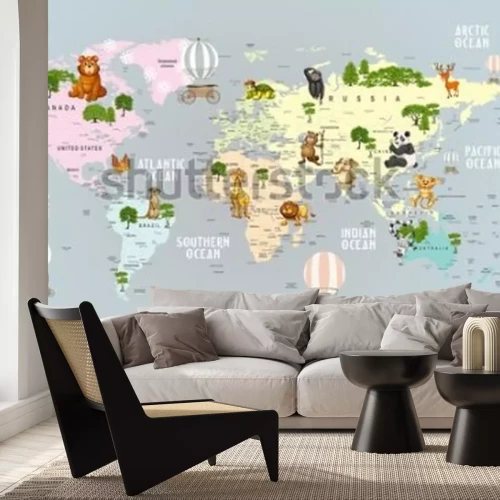 Papier peint  Animals world map for kids wallpaper design