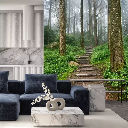 Papier peint  Chemin balisé dans une forêt