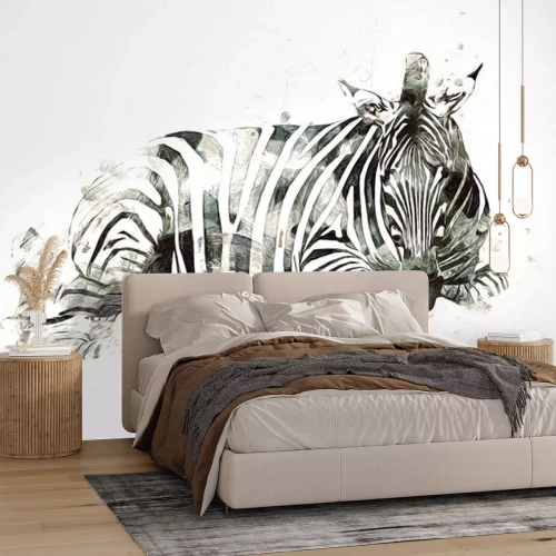 Sticker  Zèbre sur un fond blanc version peinture