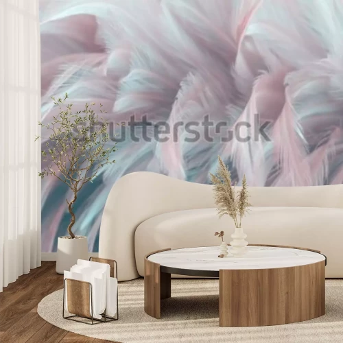 Papier peint  Image nature art of wings bird,Soft pastel detail of design,chicken feather texture,white fluffy twirled on transparent background wallpaper Abstract. Coral Pink color trends and  vintage.