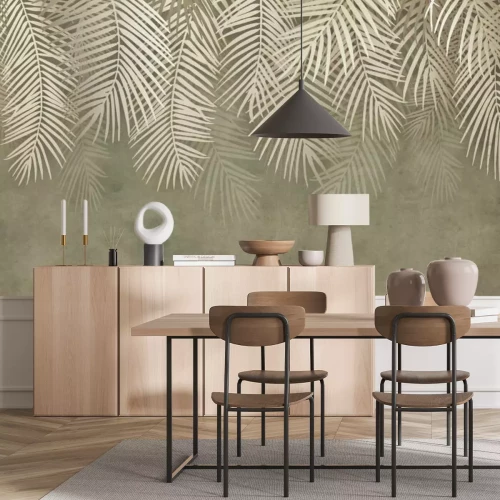 Papier peint  Feuilles de palmier brunes sur le mur