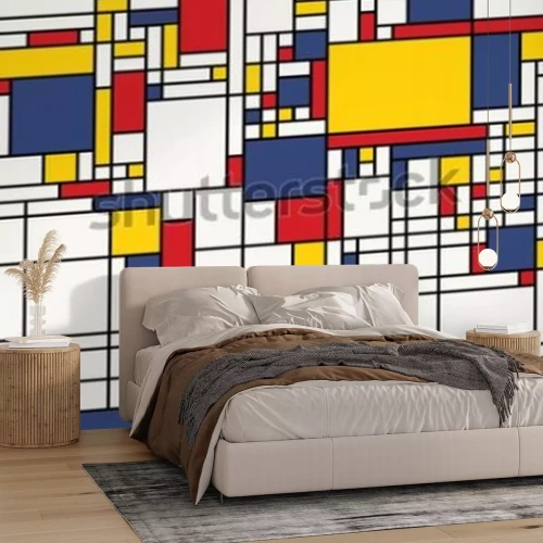 Papier peint  The world map in colorful Mondrian style pattern
