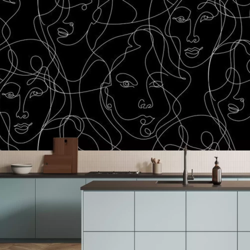 Papier peint  Visages abstraits féminins sur fond noir