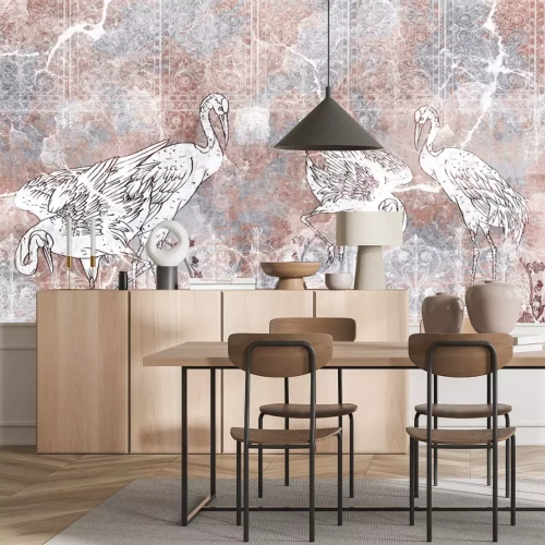 Papier peint  Grues sur fond de béton