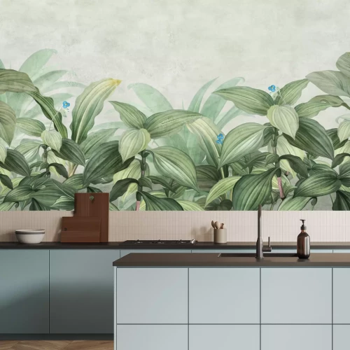 Papier peint  Motley grass. Tropical plants in the style of frescoes. Seamless pattern for interior printing.