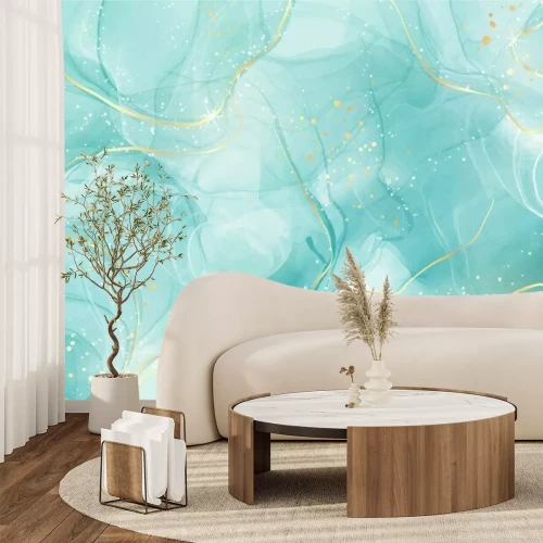 Papier peint  Marbre aquarelle en turquoise