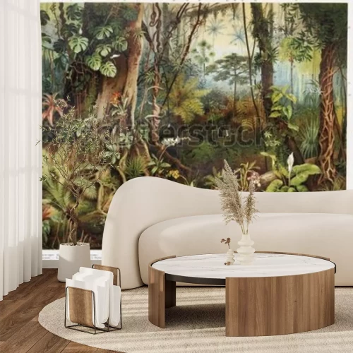 Papier peint  Vintage drawing of tropical forest plants from the beginning of 20th century period - Picture from Meyers Lexicon books collection (written in German language) published in 1908, Germany.