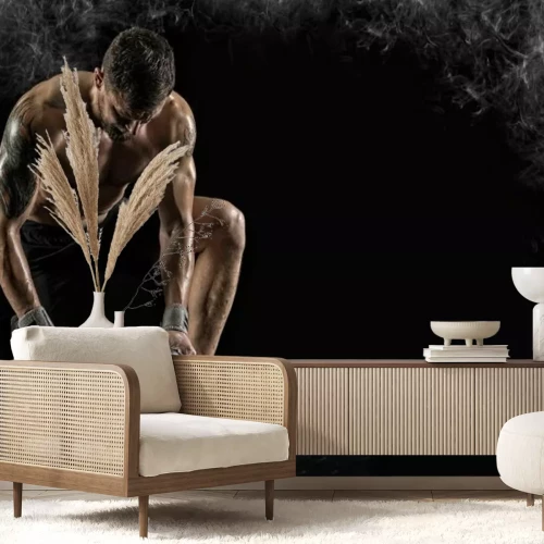 Papier peint  Athlète musclé s'exerçant avec une kettlebell