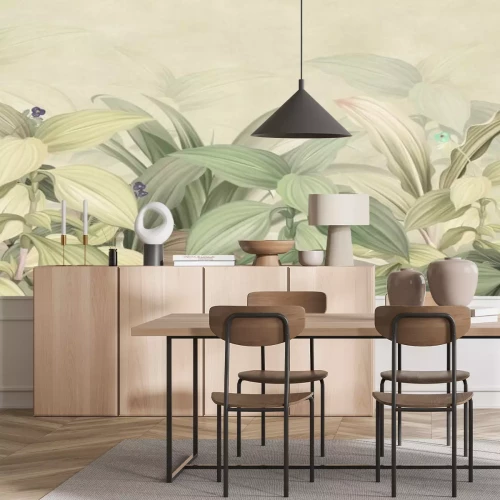 Papier peint  Feuilles tropicales dans des tons de vert discrets