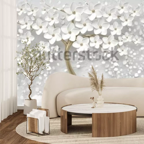 Papier peint  Arbre 3D à fleurs blanches