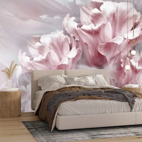 Papier peint  Tulipes roses sur fond clair