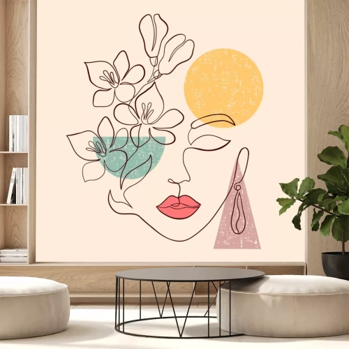 Sticker  Visage féminin avec des formes géométriques en arrière-plan